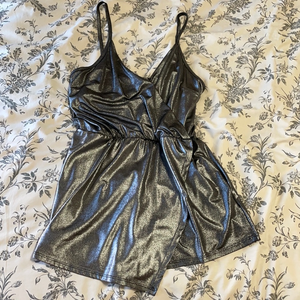 Urban Outfitters ecoté Iridescent Silver Romper Sz S